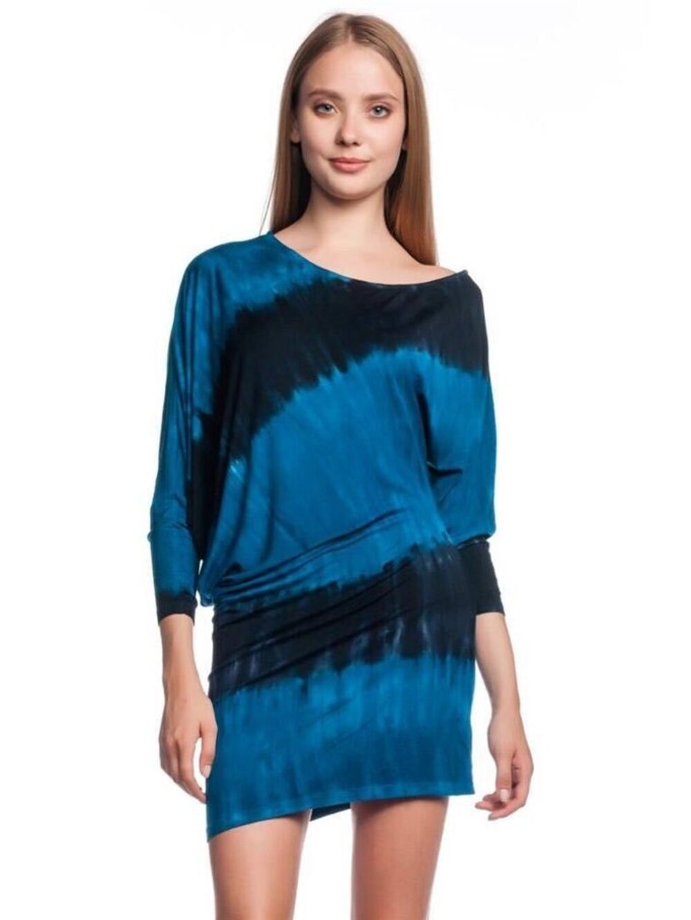 YFB Young Fabulous & Broke Blue Black Tie Dye Dolman Dress S